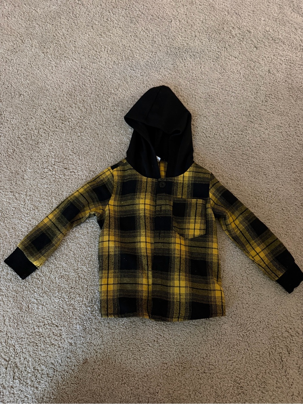 Old Navy Yellow & Black Plaid Hooded Button-Down Shirt